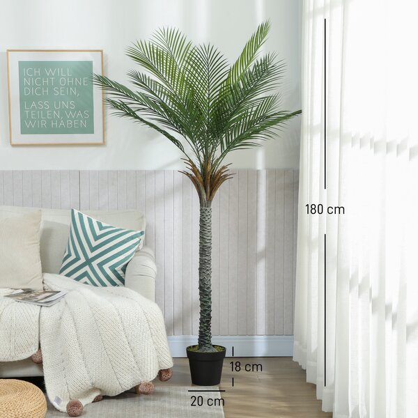 HOMCOM Pianta Artificiale Decorativa 180 cm, Palma Artificiale con Vaso e Foglie, per Interni, Verde | Aosom Italy