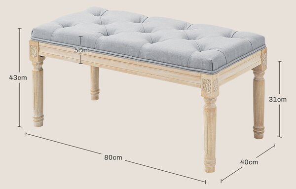 HOMCOM Panca a Fondo Letto Rivestita in Lino Sintetico con Gambe in Legno e Seduta Imbottita, Stile Vintage, Grigio Chiaro | Aosom Italy