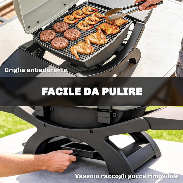 VivaGarden Barbecue Elettrico da Giardino BBQ da Tavolo Potenza 2300W Portatile con Ripiani Laterali 102x48x38 cm colore Nero