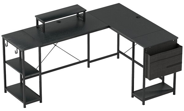 HOMCOM Scrivania Angolare Modulabile Reversibile Stile Industriale con Ripiano Regolabile, Tasca Portaoggetti e Supporto per Monitor, 168x120x90 cm, Nero | Aosom Italy
