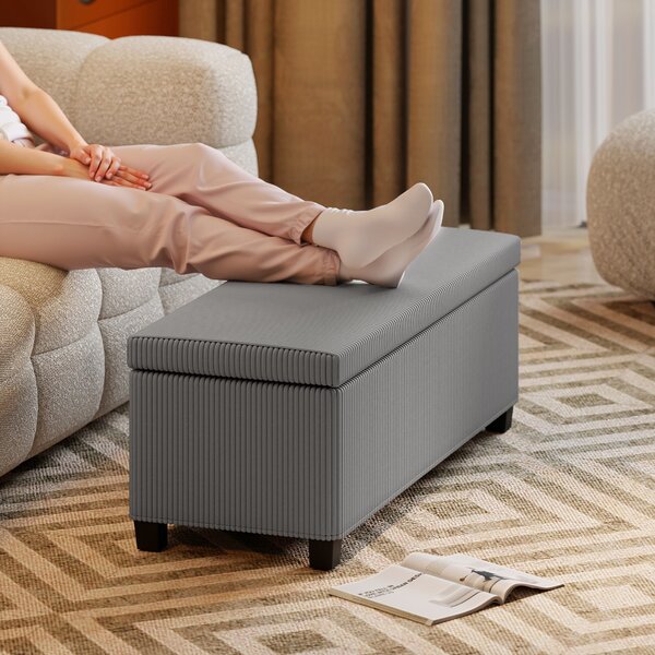 HOMCOM Panca Contenitore Imbottita per Soggiorno, Camera da Letto, Ingresso, Rivestimento in Velluto a Coste, Grigio | Aosom Italy