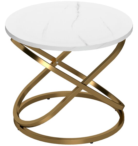 HOMCOM Tavolino Rotondo Stile Industriale in Metallo Dorato e Piano Effetto Marmo, 60x60x46 cm, Bianco | Aosom Italy