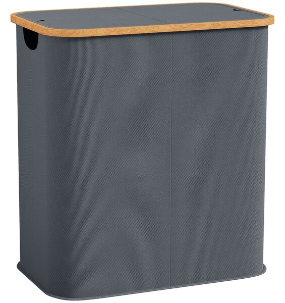 HOMCOM Cestino Porta Biancheria Doppio Pieghevole 80L, Contenitore per Biancheria Sporca con Coperchio e Maniglie Scanalate, Grigio | Aosom Italy
