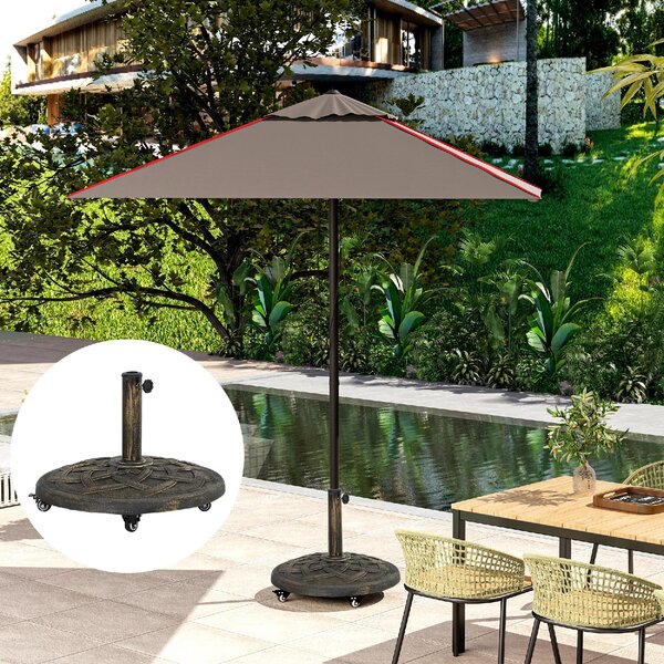 VivaGarden Base per Ombrellone in Resina da 20 kg Rotonda con Ruote e Freni 54,5x40,5h cm colore Bronzo