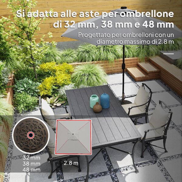 VivaGarden Base per Ombrellone in Resina da 21 kg Rotonda con Ruote e Freni 48x42h cm colore Bronzo