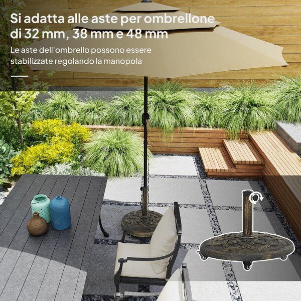VivaGarden Base per Ombrellone in Resina da 20 kg Rotonda con Ruote e Freni 54,5x40,5h cm colore Bronzo