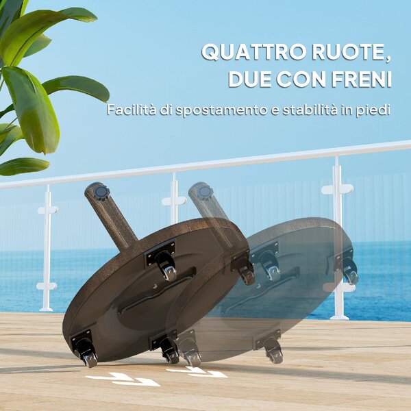 VivaGarden Base per Ombrellone in Resina da 21 kg Rotonda con Ruote e Freni 48x42h cm colore Bronzo