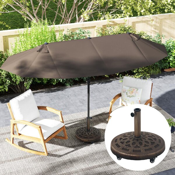 VivaGarden Base per Ombrellone in Resina da 21 kg Rotonda con Ruote e Freni 48x42h cm colore Bronzo