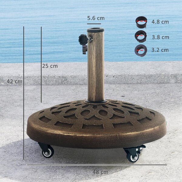 VivaGarden Base per Ombrellone in Resina da 21 kg Rotonda con Ruote e Freni 48x42h cm colore Bronzo