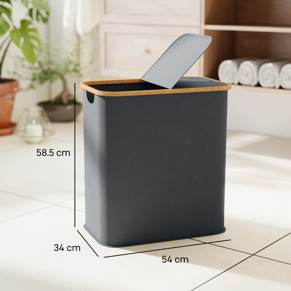HOMCOM Cestino Porta Biancheria Doppio Pieghevole 80L, Contenitore per Biancheria Sporca con Coperchio e Maniglie Scanalate, Grigio | Aosom Italy