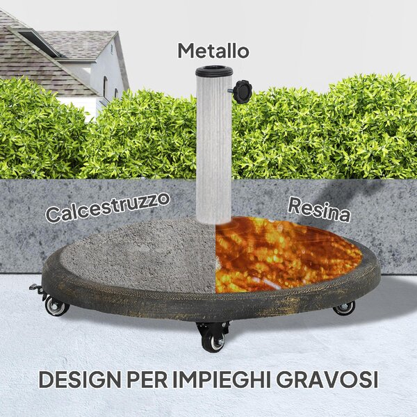 VivaGarden Base per Ombrellone in Resina da 20 kg Rotonda con Ruote e Freni 54,5x40,5h cm colore Bronzo