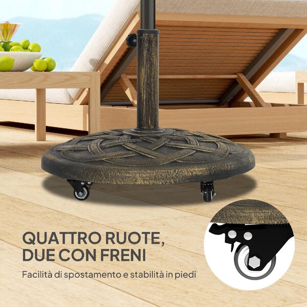 VivaGarden Base per Ombrellone in Resina da 20 kg Rotonda con Ruote e Freni 54,5x40,5h cm colore Bronzo