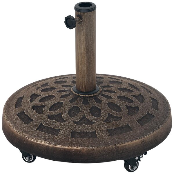 VivaGarden Base per Ombrellone in Resina da 21 kg Rotonda con Ruote e Freni 48x42h cm colore Bronzo