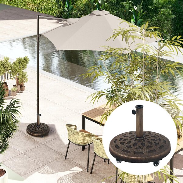 VivaGarden Base per Ombrellone in Resina da 21 kg Rotonda con Ruote e Freni 48x42h cm colore Bronzo