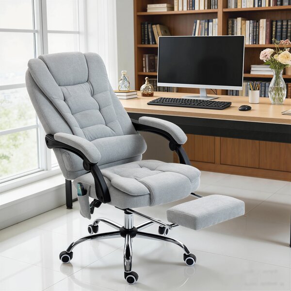 Vinsetto Poltrona da Ufficio Massaggiante e Riscaldante, Sedia da Ufficio, Altezza Regolabile, Schienale Reclinabile, 65x70x111-119 cm, Grigio | Aosom Italy