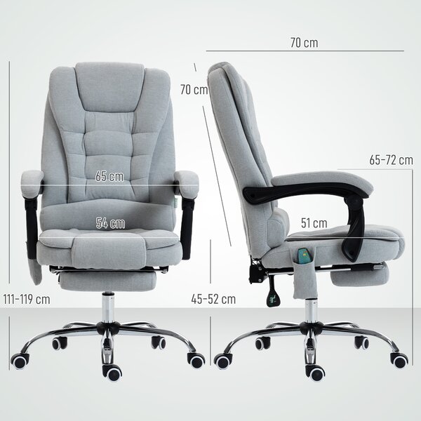 Vinsetto Poltrona da Ufficio Massaggiante e Riscaldante, Sedia da Ufficio, Altezza Regolabile, Schienale Reclinabile, 65x70x111-119 cm, Grigio | Aosom Italy