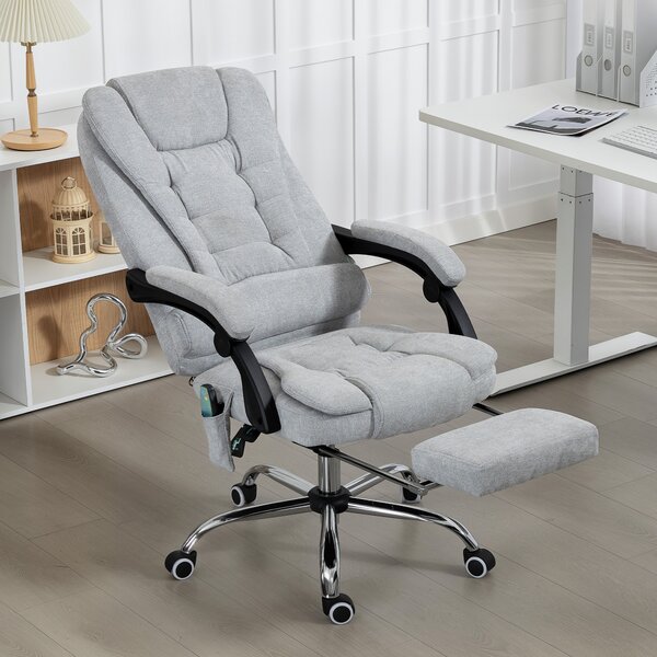 Vinsetto Poltrona da Ufficio Massaggiante e Riscaldante, Sedia da Ufficio, Altezza Regolabile, Schienale Reclinabile, 65x70x111-119 cm, Grigio | Aosom Italy