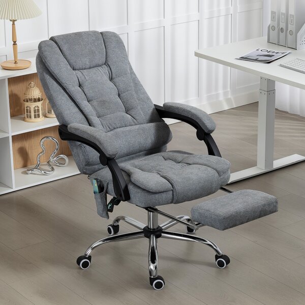 Vinsetto Poltrona da Ufficio Massaggiante e Riscaldante, Sedia da Ufficio, Altezza Regolabile, Schienale Reclinabile, 65x70x111-119cm, Grigio | Aosom Italy