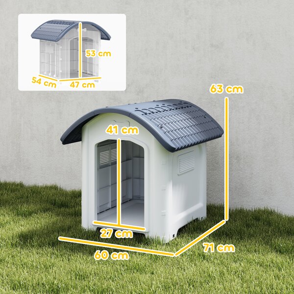 PawHut Cuccia per Cane da Esterno, Casa per Cane in Plastica con Pavimento Rialzato e Amovibile, Tetto Impermeabile, Grigio | Aosom Italy