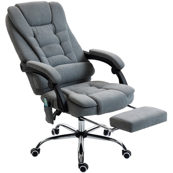 Vinsetto Poltrona da Ufficio Massaggiante e Riscaldante, Sedia da Ufficio, Altezza Regolabile, Schienale Reclinabile, 65x70x111-119cm, Grigio | Aosom Italy