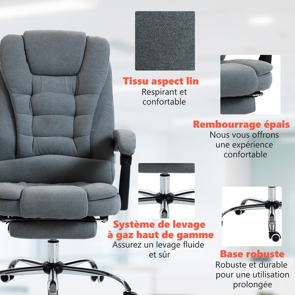 Vinsetto Poltrona da Ufficio Massaggiante e Riscaldante, Sedia da Ufficio, Altezza Regolabile, Schienale Reclinabile, 65x70x111-119cm, Grigio | Aosom Italy