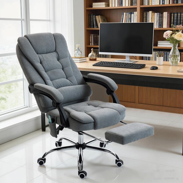 Vinsetto Poltrona da Ufficio Massaggiante e Riscaldante, Sedia da Ufficio, Altezza Regolabile, Schienale Reclinabile, 65x70x111-119cm, Grigio | Aosom Italy