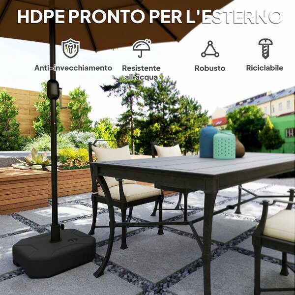 VivaGarden Base per Ombrellone Quadrata Riempibile con Sabbia o Acqua fino a 25kg 45x45x25 cm colore Nero
