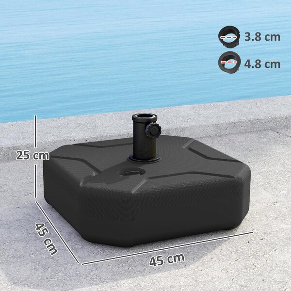 VivaGarden Base per Ombrellone Quadrata Riempibile con Sabbia o Acqua fino a 25kg 45x45x25 cm colore Nero
