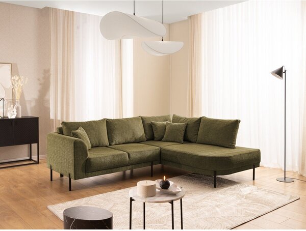 Divano angolare verde (con penisola a destra/a L) con rivestimento in ciniglia Mauris – Ropez