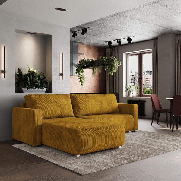 Divano angolare Masseno TURIN P con funzione letto a L, divano con box letto, divano da salotto, divano, divano, divano letto, set di divani - giallo, POSO 01