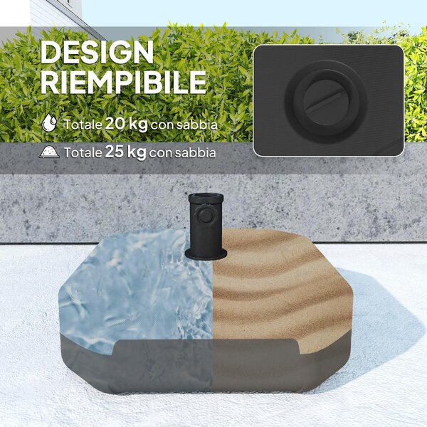 VivaGarden Base per Ombrellone Quadrata Riempibile con Sabbia o Acqua fino a 25kg 45x45x25 cm colore Nero