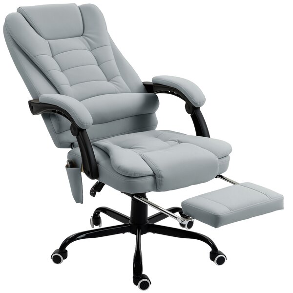 Vinsetto Poltrona da Ufficio Massaggiante, Sedia da Ufficio con Altezza Regolabile, Schienale Reclinabile e Telecomando Cablato, Grigio | Aosom Italy