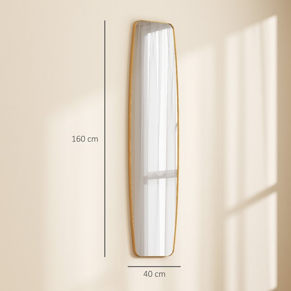 HOMCOM Grande Specchio da Parete Ovale 160x40 cm, Specchio Sospeso Moderno, Cornice in Metallo e Legno, Oro | Aosom Italy