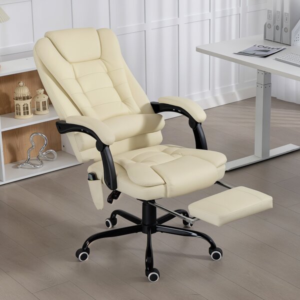 Vinsetto Poltrona da Ufficio Massaggiante, Sedia da Ufficio con Altezza Regolabile, Schienale Reclinabile e Telecomando Cablato, Beige | Aosom Italy
