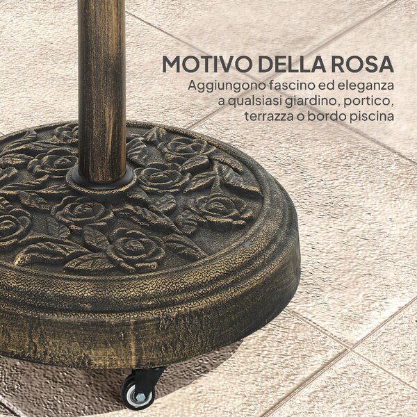 VivaGarden Base per Ombrellone Rotonda in Resina da 21 kg con Ruote e Freni 49x42h cm colore Bronzo