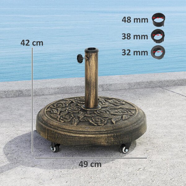 VivaGarden Base per Ombrellone Rotonda in Resina da 21 kg con Ruote e Freni 49x42h cm colore Bronzo