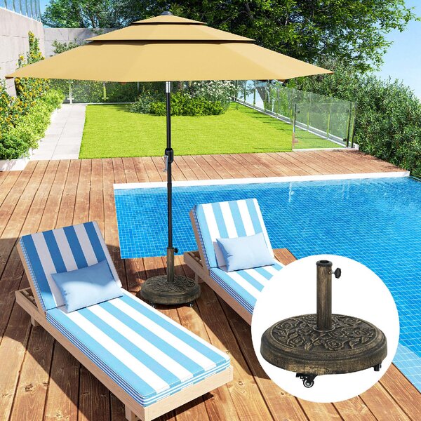 VivaGarden Base per Ombrellone Rotonda in Resina da 21 kg con Ruote e Freni 49x42h cm colore Bronzo