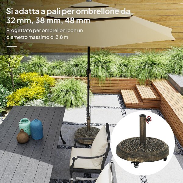 VivaGarden Base per Ombrellone Rotonda in Resina da 21 kg con Ruote e Freni 49x42h cm colore Bronzo