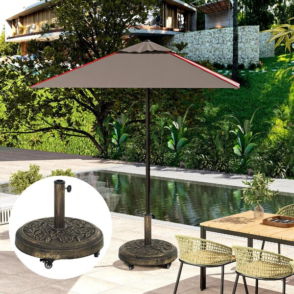 VivaGarden Base per Ombrellone Rotonda in Resina da 21 kg con Ruote e Freni 49x42h cm colore Bronzo
