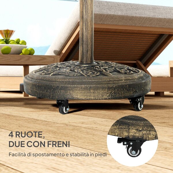VivaGarden Base per Ombrellone Rotonda in Resina da 21 kg con Ruote e Freni 49x42h cm colore Bronzo