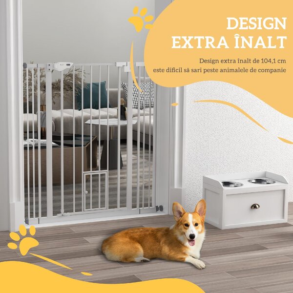 AllMyPets Cancellino per Cani Regolabile Alto con Porta Piccola e Chiusura Automatica 74-101x104 cm colore Bianco