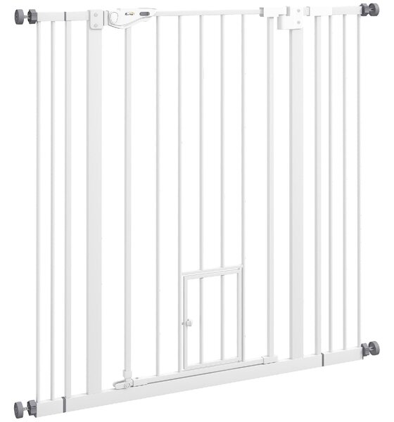 AllMyPets Cancellino per Cani Regolabile Alto con Porta Piccola e Chiusura Automatica 74-101x104 cm colore Bianco