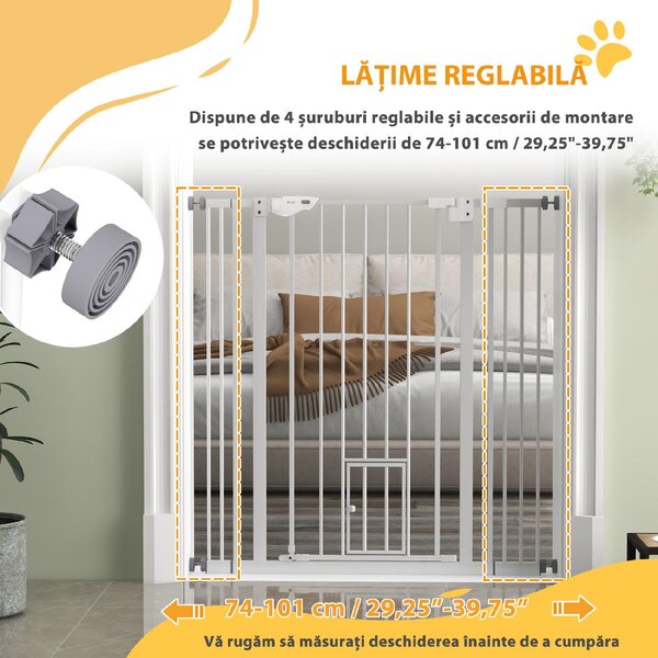 AllMyPets Cancellino per Cani Regolabile Alto con Porta Piccola e Chiusura Automatica 74-101x104 cm colore Bianco