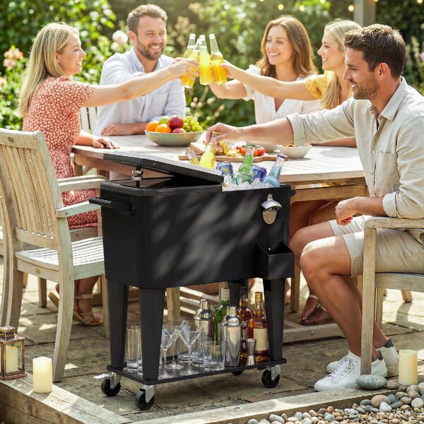 VivaGarden Carrello Frigo 76L con Ripiano Apribottiglie e Raccoglitore Tappi in Plastica e Acciaio 91x39x84.5 cm colore Nero