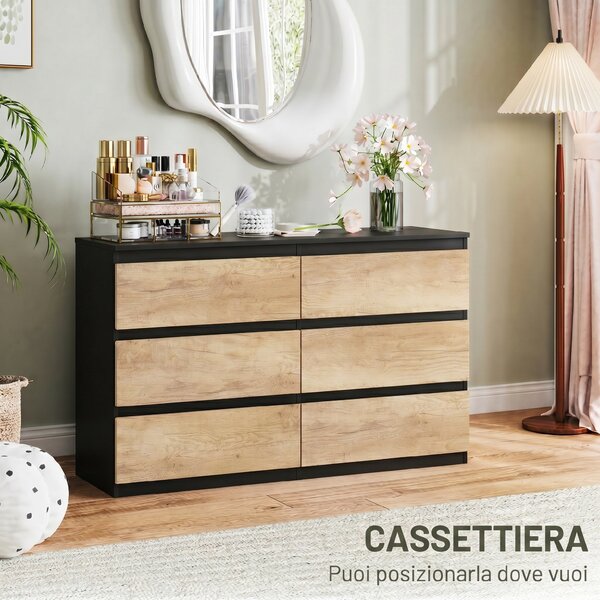 HOMCOM Cassettiera Camera da Letto 6 Cassetti, Comò Camera da Letto in Legno con Piedini Antiscivolo | Aosom Italy