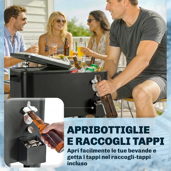 VivaGarden Carrello Frigo 76L con Ripiano Apribottiglie e Raccoglitore Tappi in Plastica e Acciaio 91x39x84.5 cm colore Nero
