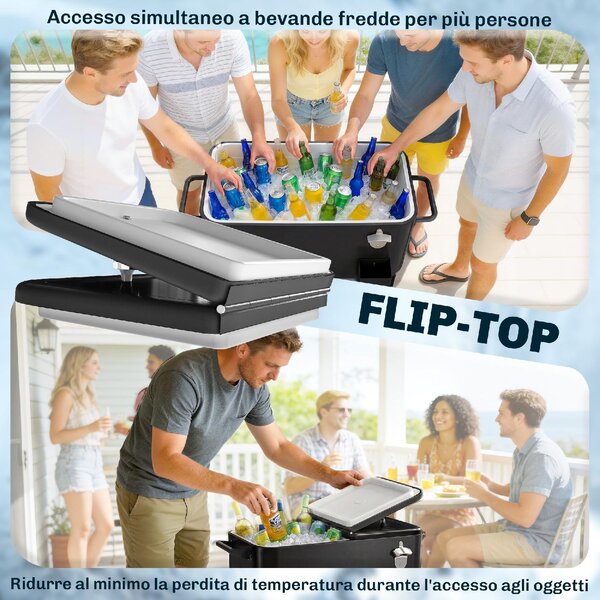 VivaGarden Carrello Frigo 76L con Ripiano Apribottiglie e Raccoglitore Tappi in Plastica e Acciaio 91x39x84.5 cm colore Nero