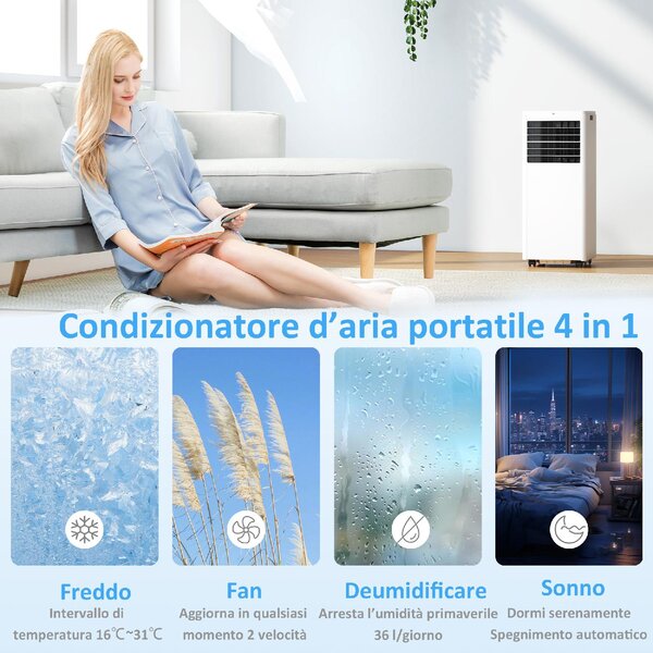 DecHome Condizionatore Portatile 5000 Btu Climatizzatore Classe A Funzione Deumidificatore colore Bianco