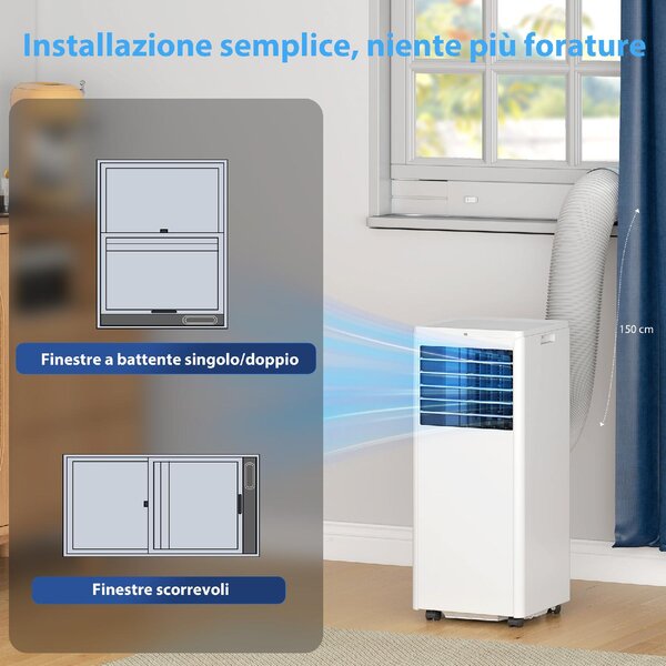 DecHome Condizionatore Portatile 5000 Btu Climatizzatore Classe A Funzione Deumidificatore colore Bianco