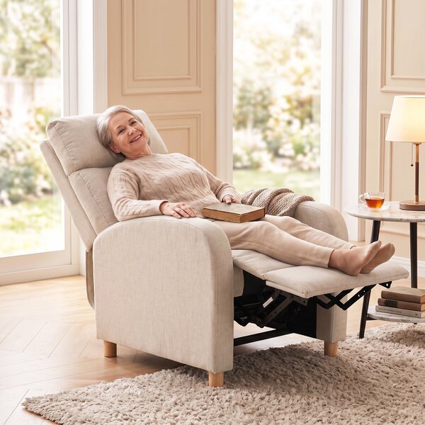 HOMCOM Poltrona Relax Reclinabile Manuale 135° con Poggiapiedi in Tessuto, Beige | Aosom Italy